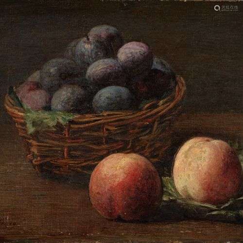 Victoria DUBOURG (1840-1926) Prunes et pêches Huile sur toil...