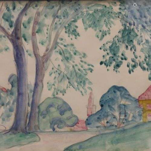 Augustin HANICOTTE (1870-1957) Paysage aux arbres Aquarelle,...