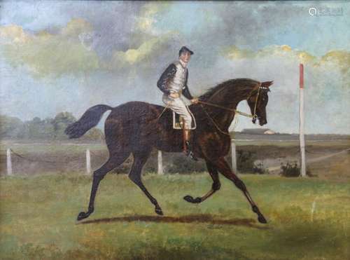 Ecole anglaise du XXème siècle Jockey à la casaque noir et b...