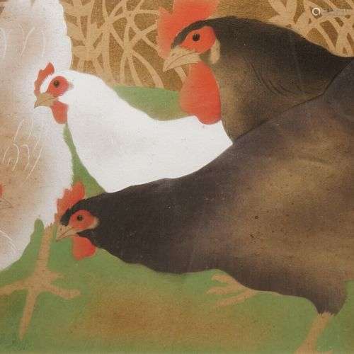 Georges MANZANA PISSARRO (1871-1961) Quatre poules Pochoir à...