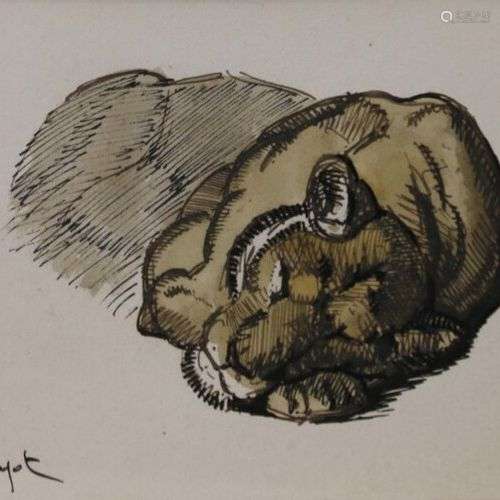 Georges Lucien GUYOT (1885-1973) Lionne assoupie Encre et aq...