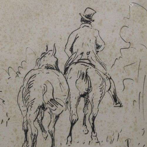 René PRINCETEAU (1843-1914) Cavalier et cheval de dos Dessin...