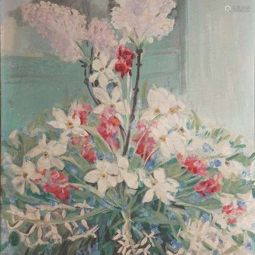 Jacqueline MARVAL (1866-1932) Bouquet aux branches fleuries ...