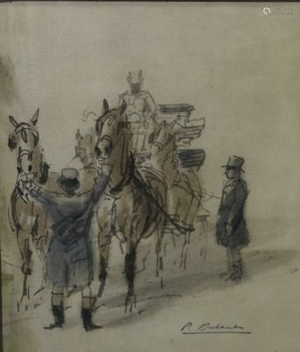 Pierre Olivier DUBAUT (1886-1968) - Chevaux à l'arrêt Crayon...