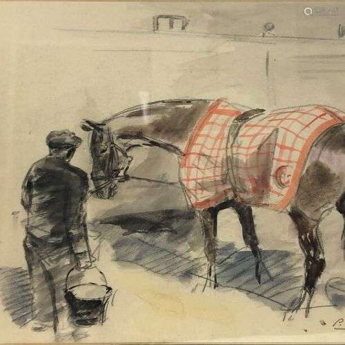 Pierre Olivier DUBAUT (1886-1968) Cheval et palefrenier Cray...