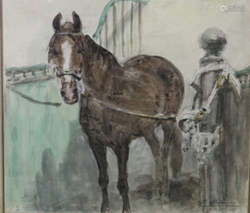 Pierre Olivier DUBAUT (1886-1968) Cheval au box Crayon et aq...