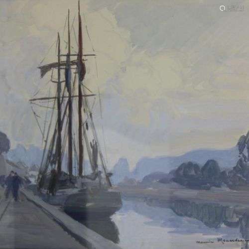 Maurice MENARDEAU (1897-1977) Bateau à quai Gouache sur papi...