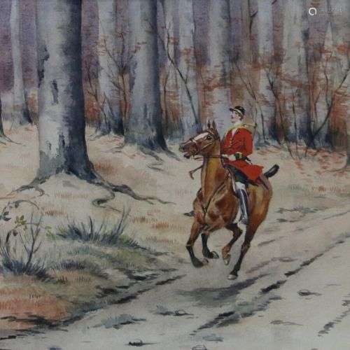 Ecole française du XXème siècle Veneur au galop Aquarelle su...