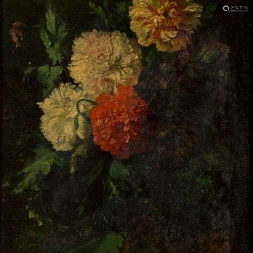 Paul LEMARIEE (1836-?) Bouquet de pivoines Huile sur panneau...