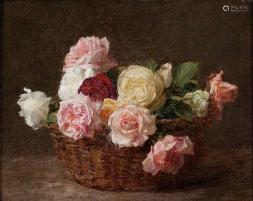 Victoria DUBOURG (1840-1926) Corbeille de roses Huile sur to...