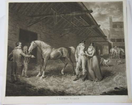 J.WARD (1759-1859) - A livery stable Aquatinte en noir Londr...