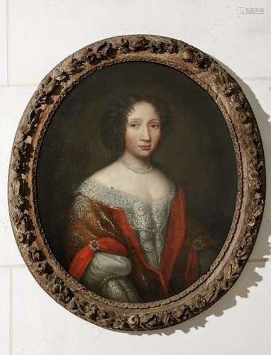 Ecole du XVIIème siècle. Portrait d'une dame de qualité. Hui...