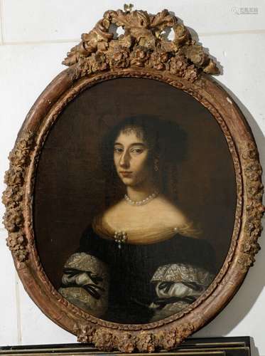 Ecole du XVIIème siècle. Portrait de dame de qualité Huile s...