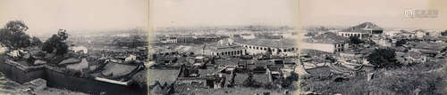 1900s 福州三联张全景照 火棉胶相纸印相/Collodion POP