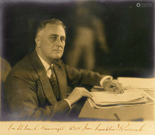 哈里斯&尤因照相馆 1933 富兰克林·罗斯福签名照 银盐纸基 证书/G...