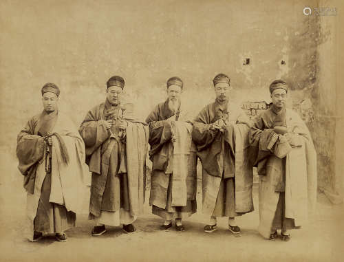 山本赞七郎 1900s 五僧人合影 蛋白照片/Albumen Print