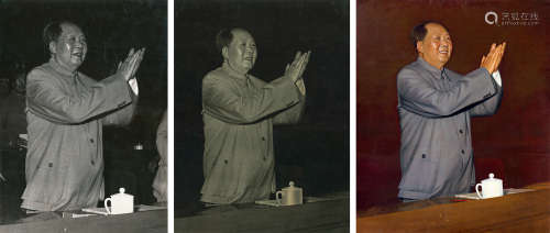吕相友 1960s 毛主席拍手照（3张） 银盐纸基，手工上色/Gelatin Sil...