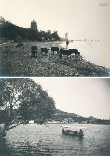 英华照相馆 1929 陈世光签赠《西湖风景》相册（48张） 银盐纸基/Gela...