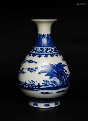 A Blue And White Plantain Pear-Shaped Vase