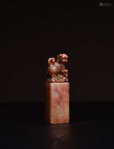 A Carved Shoushan Stone Lion Seal By Qiao Lin