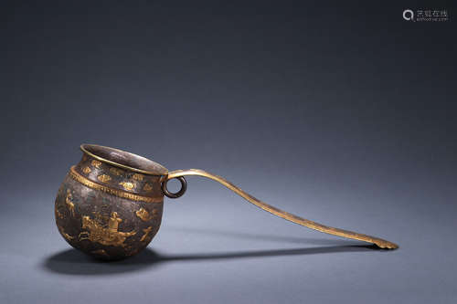 A Silver And Gilt Inlaid Bronze Figural Ladle