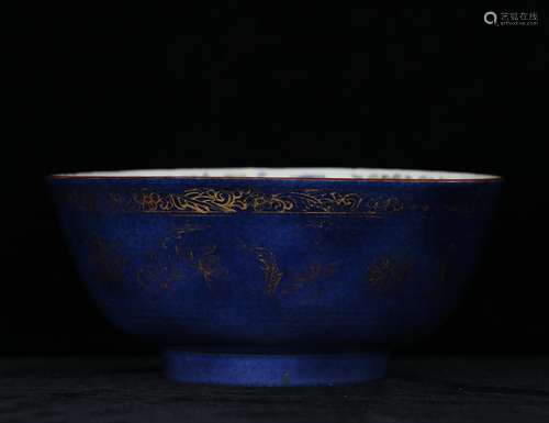 A Gilt Altar Blue-Glazed Porcelain Bowl