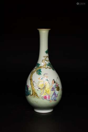 A Famille Rose Figures Necked Vase