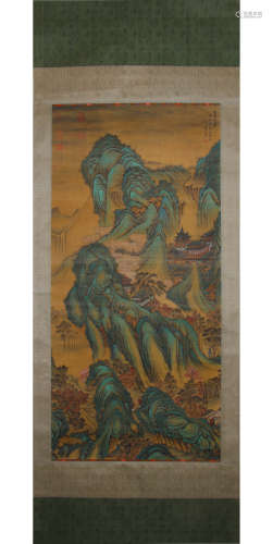 A Chinese Landscape Painting Silk Scroll, Yuan Jiang Mark