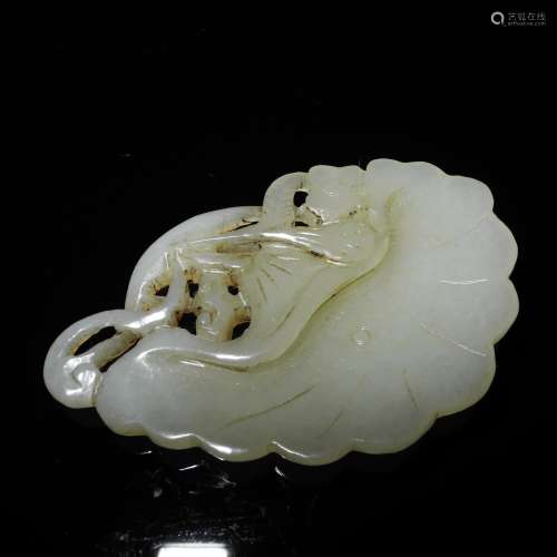 An Openwork Hetian Jade Lotus-Petal-Form Stationery