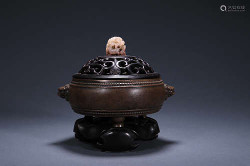 A Bronze Double-Lion-Eared Incense Burner