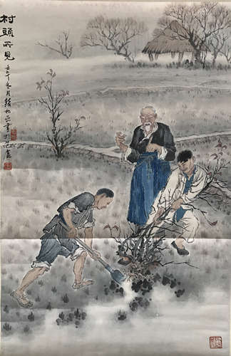 A Chinese Figures Painting Silk Scroll, Qian Songyan Mark