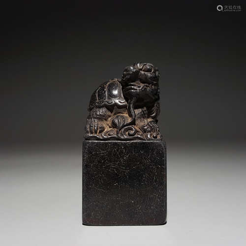 A Jet Stone Carving Of A Beast Handle Seal By Qian Shuya