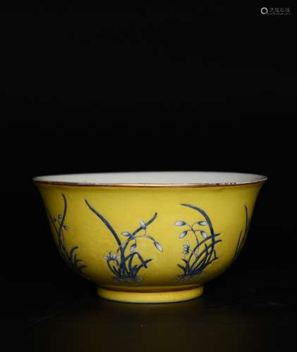 A Yellow-Ground Famille Rose Orchid Bowl