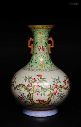 A Famille Rose Fu&Shou Bottle Vase