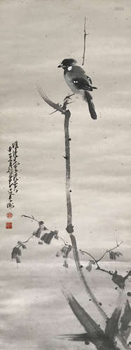 A Chinese Bird Painting Paper Scroll, Zhao Shaoang Mark