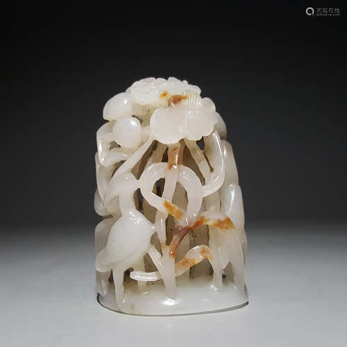 A Hetian Jade Crane And Deer Finial