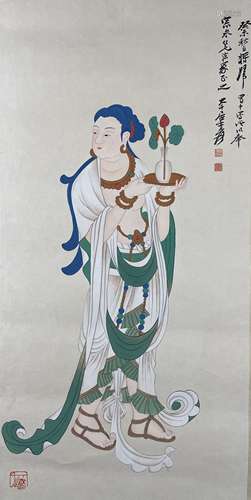 A Chinese Buddha Painting Paper, Zhang Daqian Mark