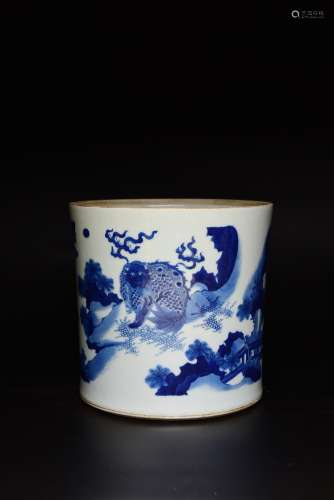 A Blue And White Kylin Brush Pot
