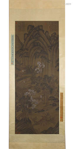 A Chinese Figure And Landscape Painting Silk Scroll, Guo Xi ...