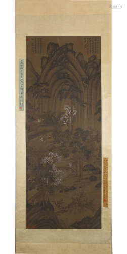 A Chinese Figure And Landscape Painting Silk Scroll, Guo Xi ...