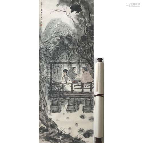 A Chinese Figures Painting Paper Scroll, Fu Baoshi Mark