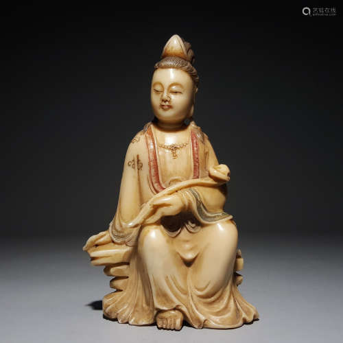 A Polychromed Shuoshan Stone Carving Of Avalokitesvara