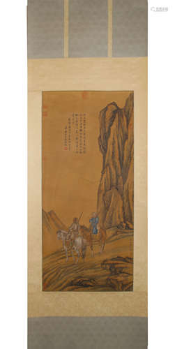 A Chinese Figure Hunting Painting Silk Scroll, Lang Shining ...