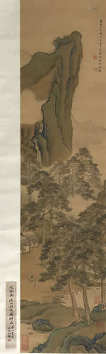 A Chinese Visit Friends Painting Silk Scroll, Wen Jia Mark