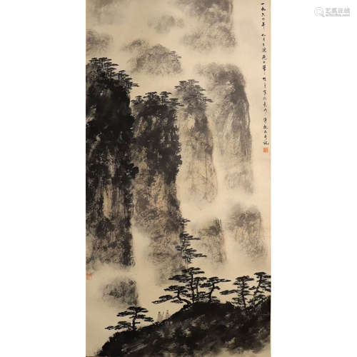 A Chinese Landscape Painting Paper Scroll, Fu Baoshi Mark