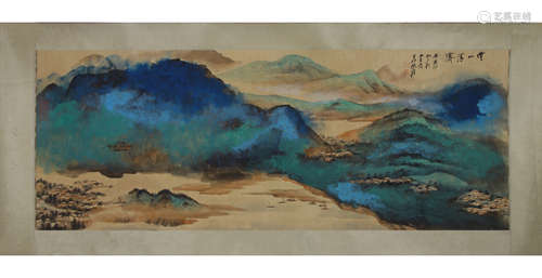 A Chinese Landscape Painting Paper Scroll, Zhang Daqian Mark