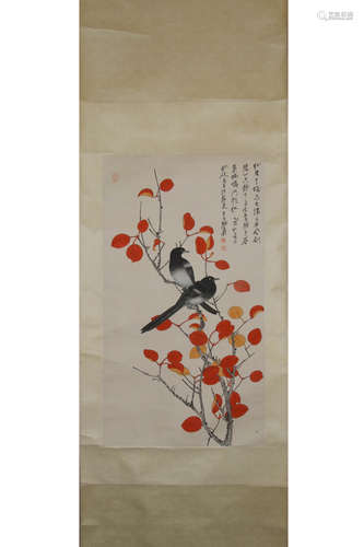 A Chinese Flowers And Birds Painting Paper Scroll, Zhang Daq...