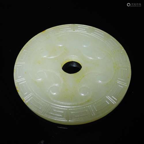 A Yellow Hetian Jade Ruyi And Clouds Pattern Pendant, Bi