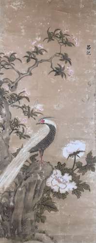 A Chinese Flowers And Birds Painting Paper Scroll, Lv Ji Mar...