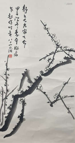 A Chinese Plum Blossom Painting Paper Scroll, Dong Shouping ...